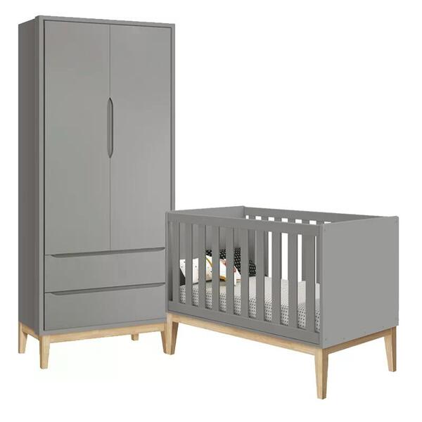 Jogo De Quarto Classic Guarda Roupa 2 Portas E Berço Com Pés