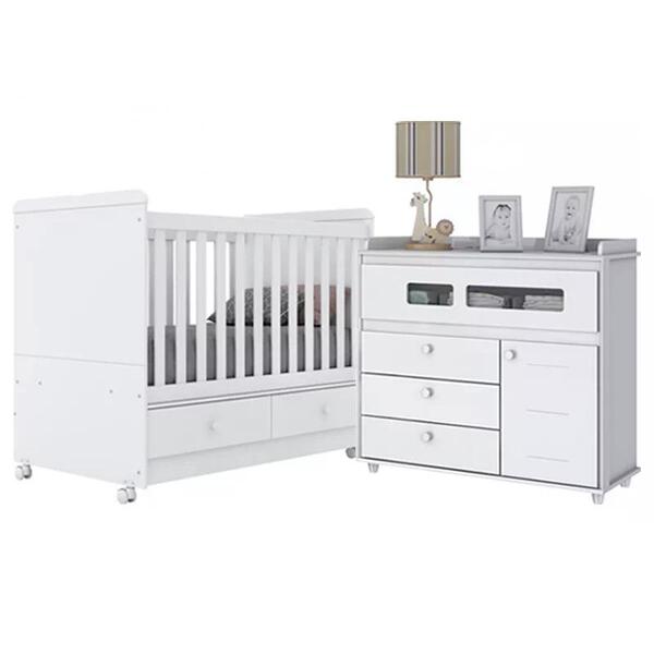 Jogo De Quarto Com Cômoda E Berço Aquarela - Móveis Henn