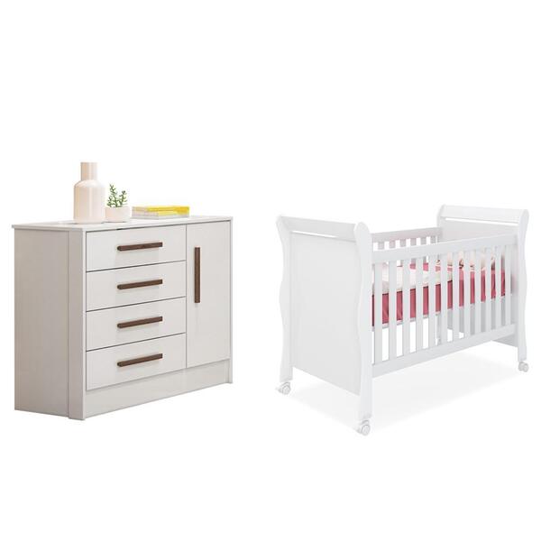 Jogo De Quarto Com Cômoda Sapateira Encanto E Berço Mini Cama