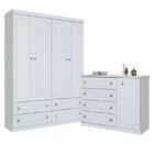 Jogo De Quarto Com Roupeiro 4 Portas E Cômoda Americano - Móv