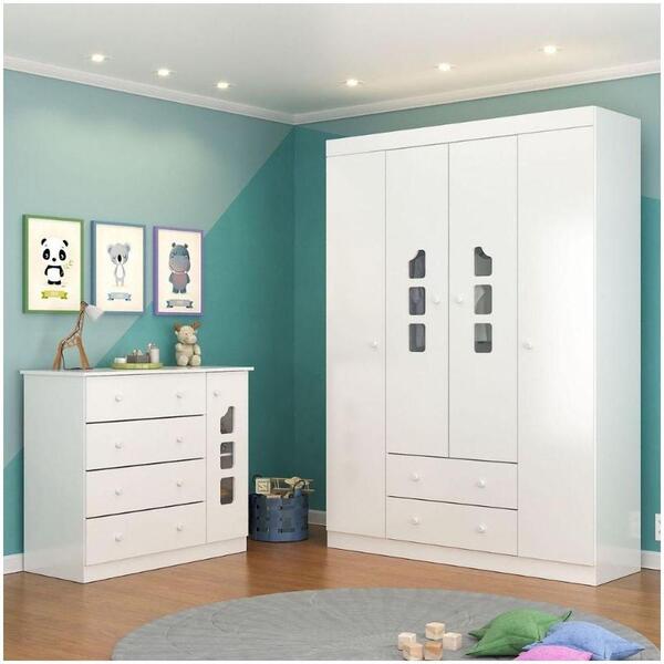 Jogo De Quarto De Bebê 2 Peças Roupeiro E Cômoda Branco 100%