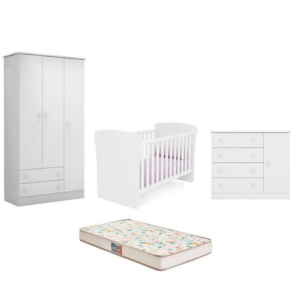 Jogo De Quarto Doce Sonho Com Colchão Gazin Branco - Fdecor