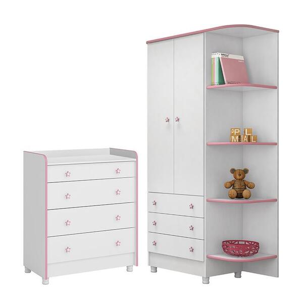 Jogo De Quarto Doce Sonho Guarda Roupa 2 Portas E Cômoda Troc