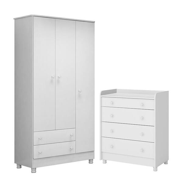Jogo De Quarto Doce Sonho Guarda Roupa 3 Portas E Cômoda Troc