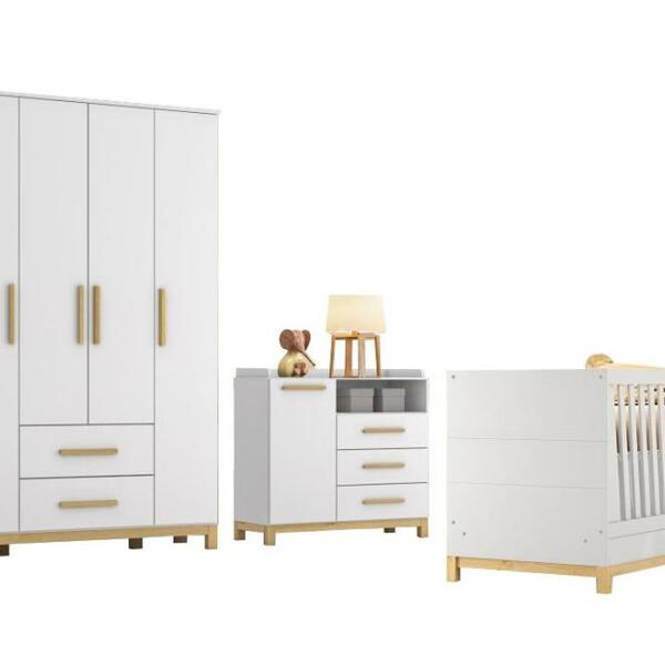 Jogo De Quarto Infantil Alegria Guarda Roupa, Comoda E Berço