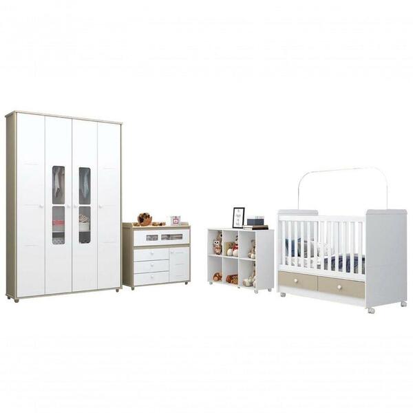 Jogo De Quarto Infantil Aquarela Nicho Cristal/branco - Henn