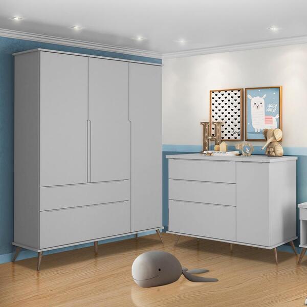 Jogo De Quarto Infantil Bebê Com Guarda Roupa E Cômoda Mdf Me