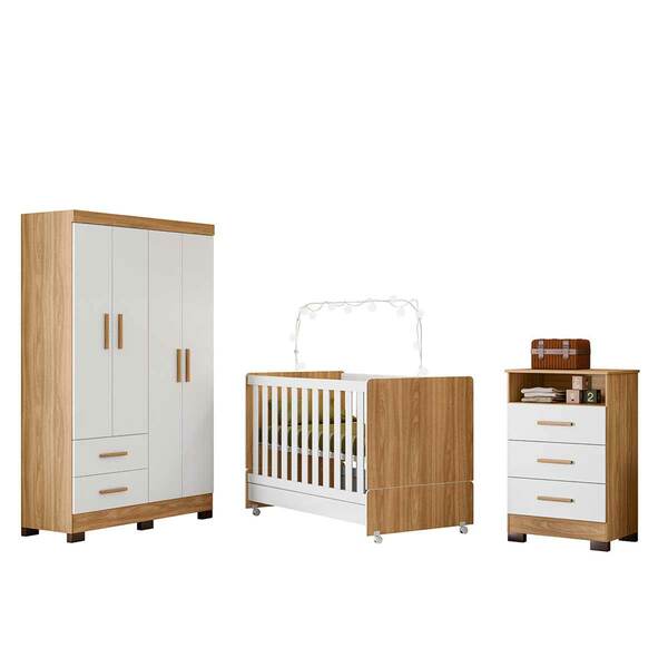 Jogo De Quarto Infântil Com 3 Peças Ísis Cor Nature Branco Pe