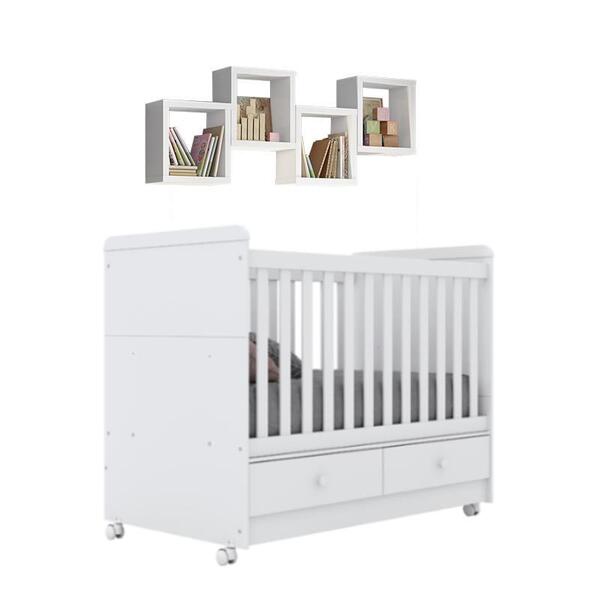 Jogo De Quarto Infantil Com Berço Aquarela E 4 Nichos Pula-pu