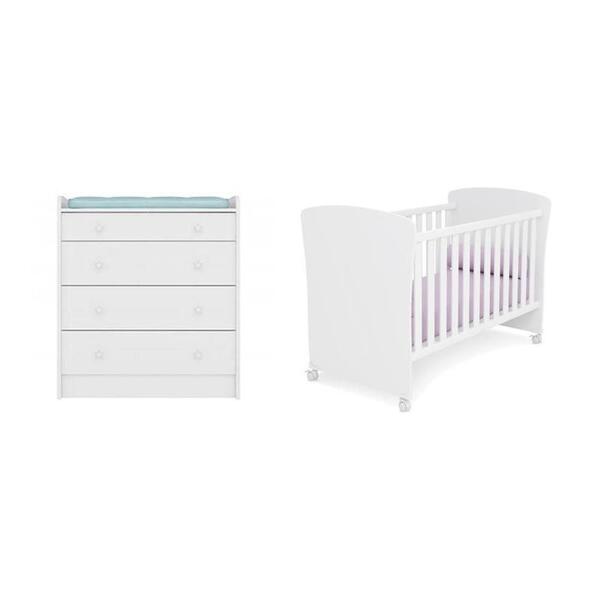 Jogo De Quarto Infantil Com Berço Mini Cama Com Perfil E Cômo