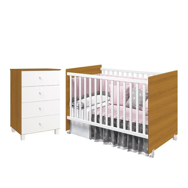 Jogo De Quarto Infantil Com Cômoda 4 Gavetas Gino E Berço Mel