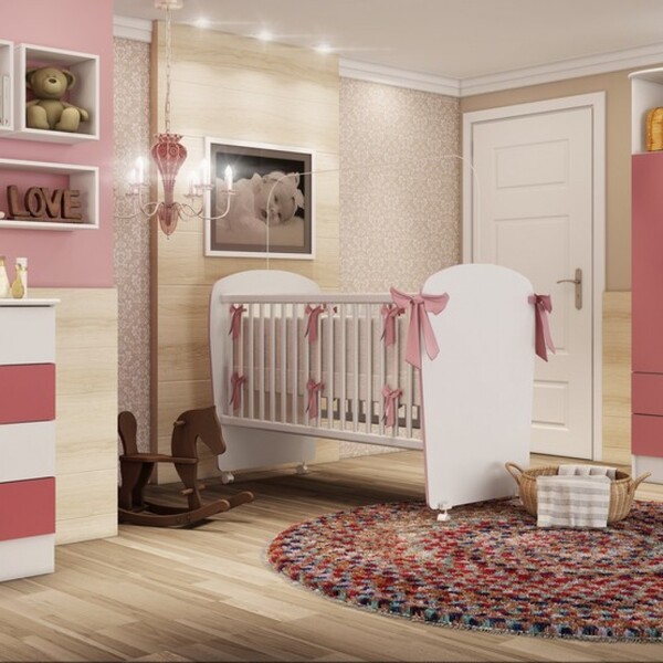 Jogo De Quarto Infantil Completo Menina Berço Cômoda Armário