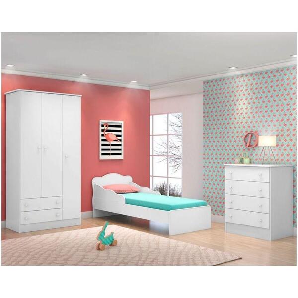 Jogo De Quarto Infantil Doce Sonho 3 Portas Mini Cama Branco