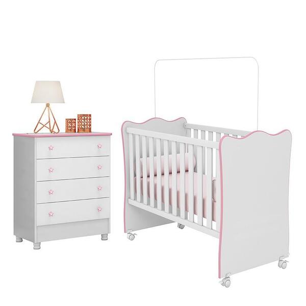 Jogo De Quarto Infantil Doce Sonho Cômoda 4 Gavetas E Berço C