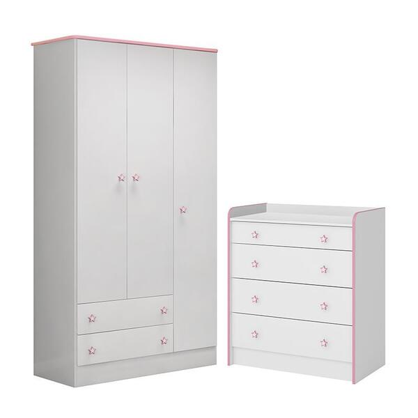 Jogo De Quarto Infantil Doce Sonho Guarda Roupa 3 Portas E Cô