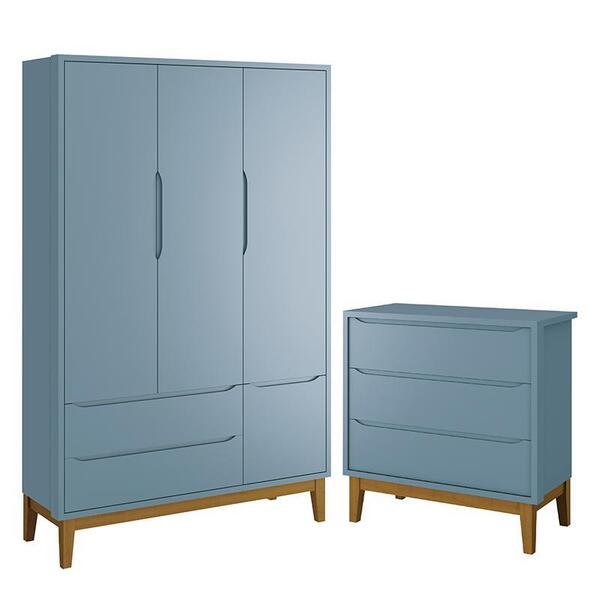 Jogo De Quarto Infantil Guarda Roupa 3 Portas E Cômoda 3 Gave
