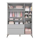 Jogo De Quarto Infantil Guarda Roupa E Cômoda Cinza Acetinado