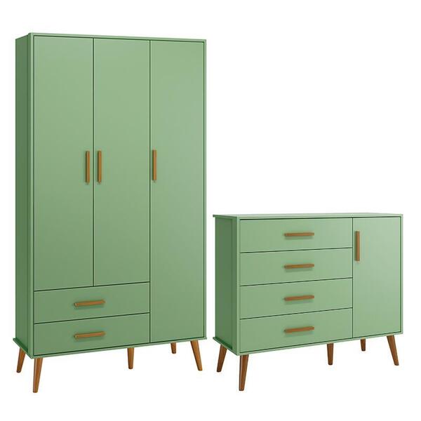 Jogo De Quarto Infantil Isis Guarda Roupa 3 Portas E Cômoda 1