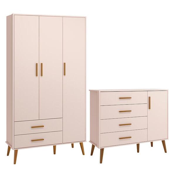 Jogo De Quarto Infantil Isis Guarda Roupa 3 Portas E Cômoda 1