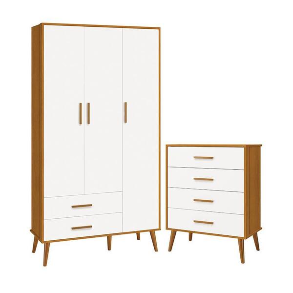 Jogo De Quarto Infantil Isis Guarda Roupa 3 Portas E Cômoda 4