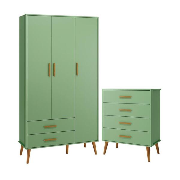 Jogo De Quarto Infantil Isis Guarda Roupa 3 Portas E Cômoda 4