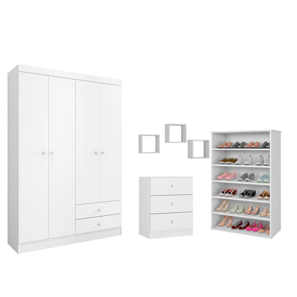 Jogo De Quarto Infantil Louise Completo Com Sapateira Branco