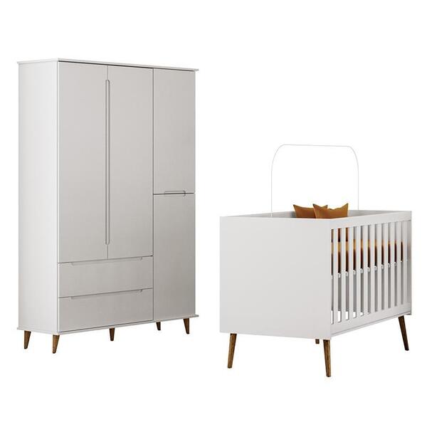 Jogo De Quarto Infantil Lunna Retrô Com Guarda Roupa E Berço