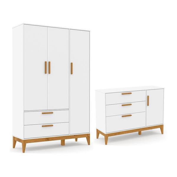 Jogo De Quarto Infantil Nature Guarda Roupa 3 Portas E Cômoda