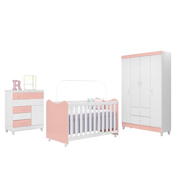 Jogo De Quarto Infantil New Encanto Branco/rose Peternella Mo