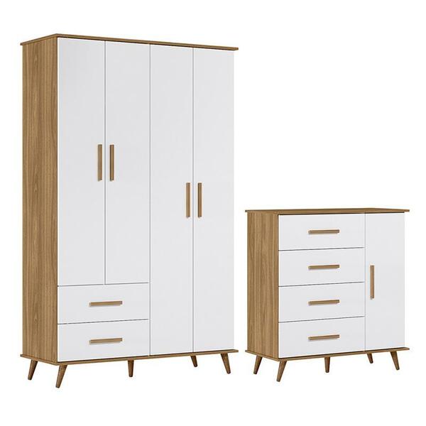 Jogo De Quarto Infantil Noah Retrô Com Guarda Roupa E Cômoda