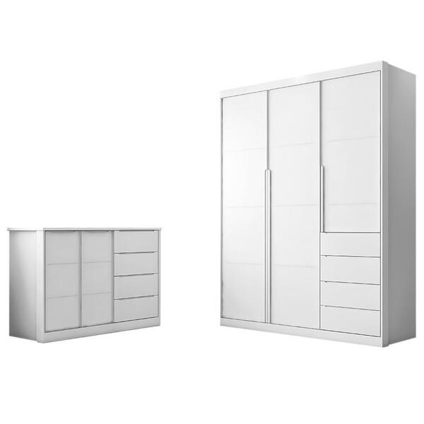 Jogo De Quarto Infantil Pérola Com Guarda Roupa E Cômoda - Ph