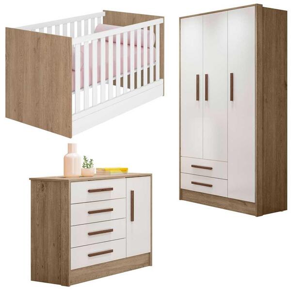 Jogo De Quarto Infantil Q Encanto Carvalho Rústico Toq Branco