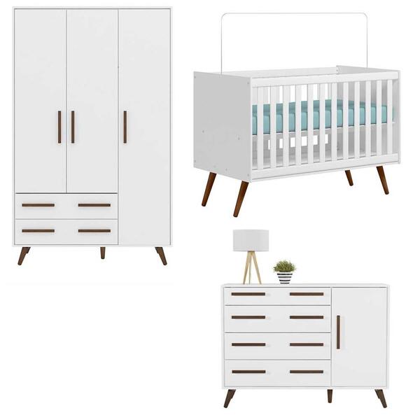 Jogo De Quarto Infantil Retrô Branco Qmovi