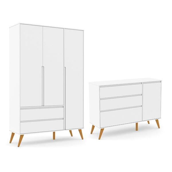 Jogo De Quarto Infantil Retrô Clean Guarda Roupa 3 Portas E C