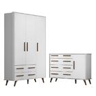 Jogo De Quarto Infantil Retrô Com Guarda Roupa E Cômoda 1 Por