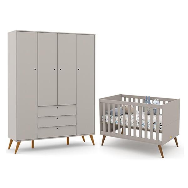 Jogo De Quarto Infantil Retrô Gold Com Guarda Roupa 4 Portas