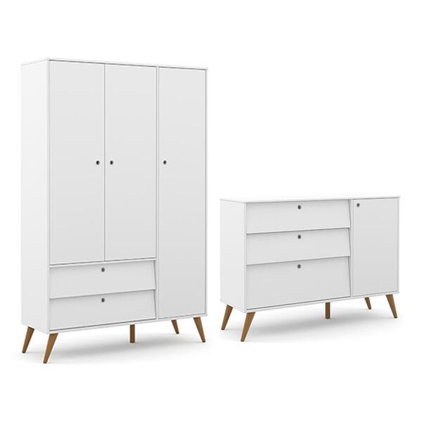 Jogo De Quarto Infantil Retrô Gold Guarda Roupa 3 Portas E Cô