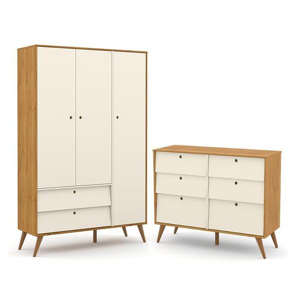 Jogo De Quarto Infantil Retrô Gold Guarda Roupa 3 Portas E Cô
