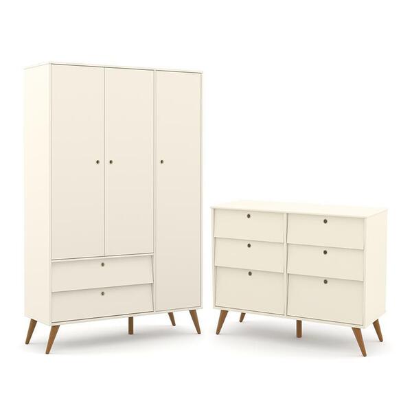 Jogo De Quarto Infantil Retrô Gold Guarda Roupa 3 Portas E Cô