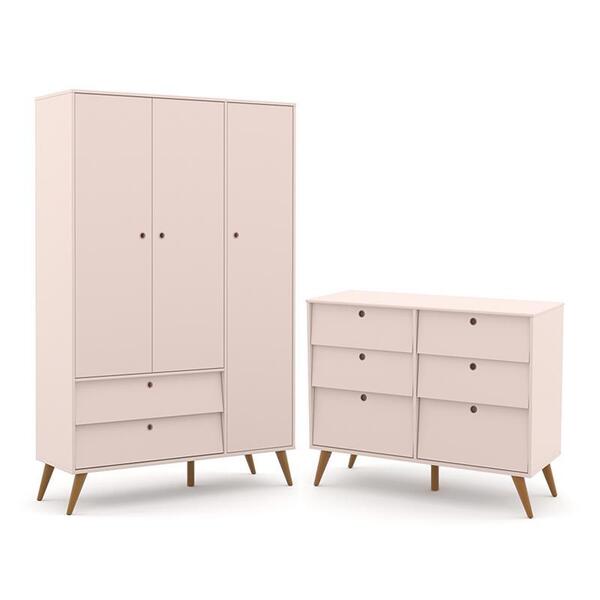 Jogo De Quarto Infantil Retrô Gold Guarda Roupa 3 Portas E Cô