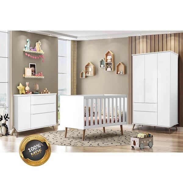Jogo De Quarto Infantil Roupeiro, Cômoda E Berço Branco