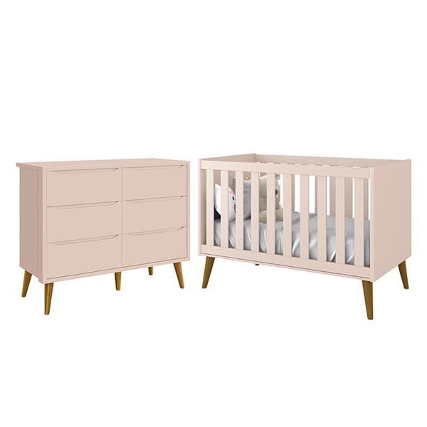 Jogo De Quarto Infantil Theo Cômoda 6 Gavetas E Berço Com Pés