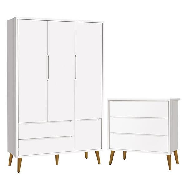 Jogo De Quarto Infantil Theo Retrô Guarda Roupa 3 Portas E Cô