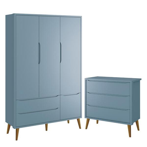 Jogo De Quarto Infantil Theo Retrô Guarda Roupa 3 Portas E Cô