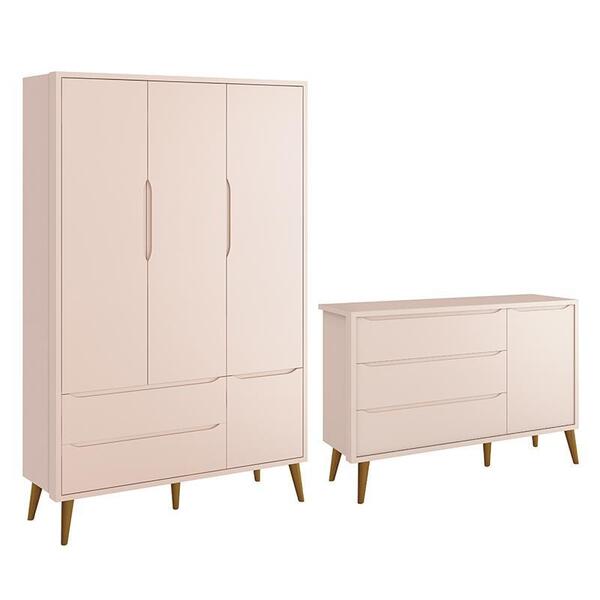 Jogo De Quarto Infantil Theo Retrô Guarda Roupa 3 Portas E Cô