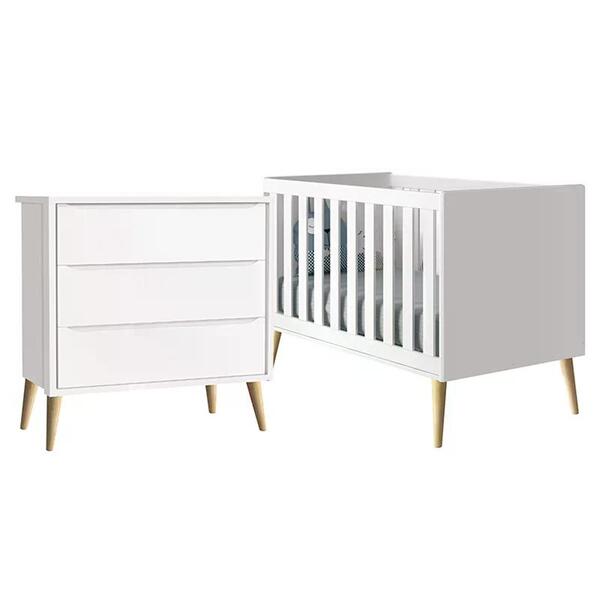 Jogo De Quarto Infantil Theo cômoda 3 Gavetas E Berço Com Pés