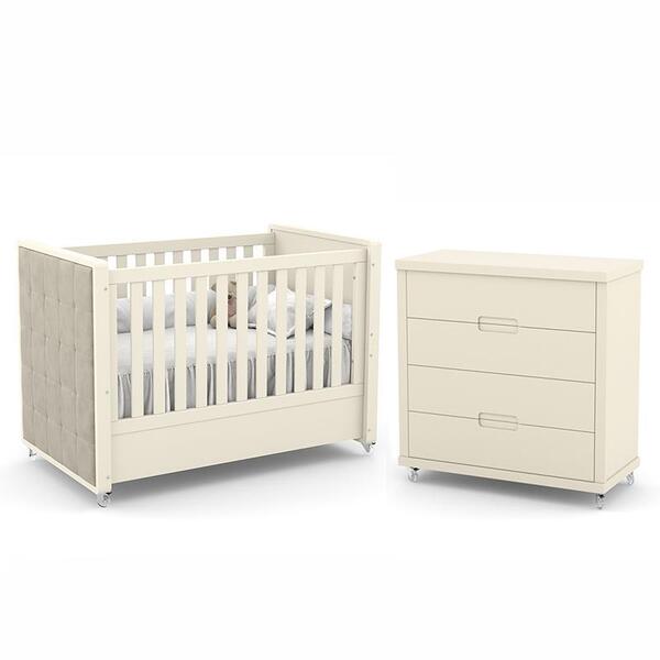 Jogo De Quarto Infantil Tutto New Berço Com Capitonê E Cômoda