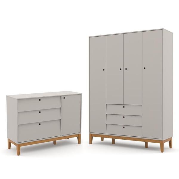 Jogo De Quarto Infantil Unique Guarda Roupa 4 Portas E Cômoda
