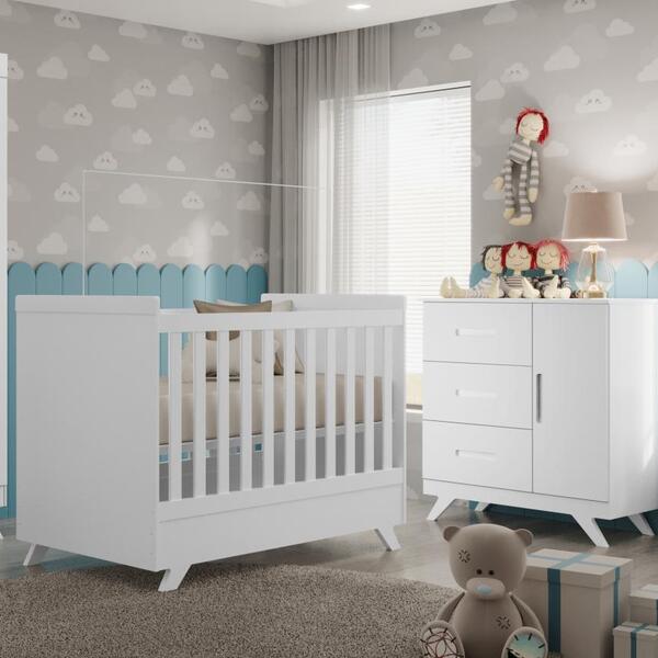 Jogo De Quarto Maya Branco Acetinado Cômoda E Berço