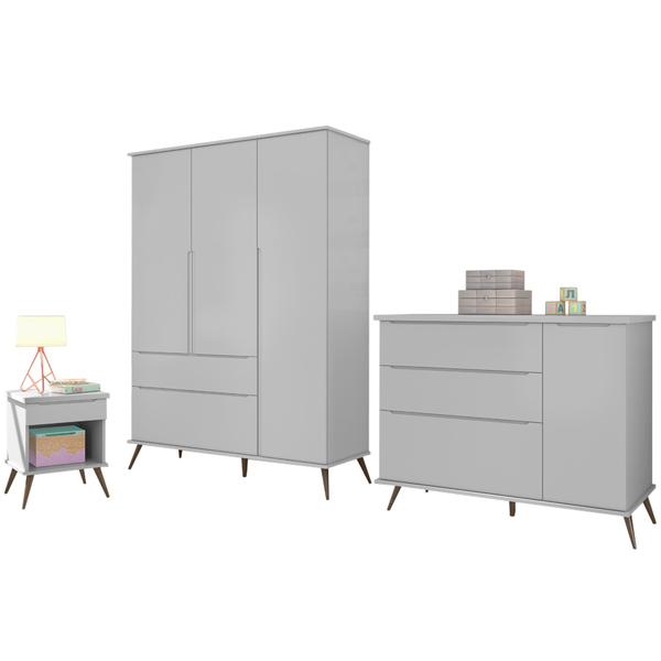 Jogo De Quarto Melinda Cinza 100 % Mdf C/ Mesa De Apoio - Pho